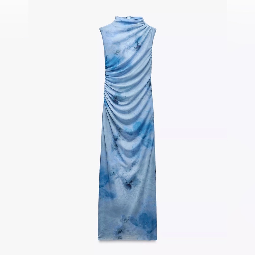 Zara Draped Printed Midi Dress